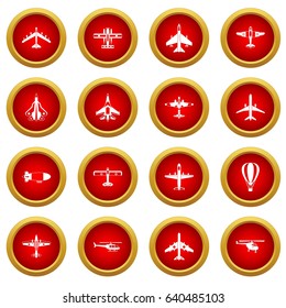 Aviation icon red circle set isolated on white background