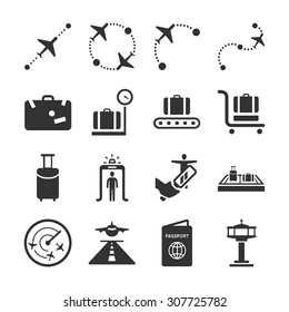 Aviation Icon Series 1. Included The Icons As Immigration, Airport, Route, Airplane, Runway, Passport And More.