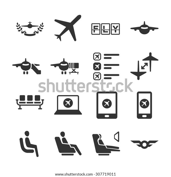 航空アイコンシリーズ6 飛行機 空港 座席 アプリ 飛行機 賞などのアイコンが含まれています のベクター画像素材 ロイヤリティフリー