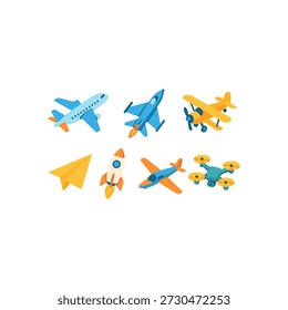 Conjunto de iconos de aviación: colección de Ilustraciones vectoriales 3D, aeroespaciales y aeronáuticas