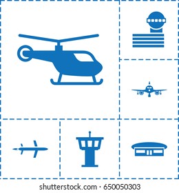 Aviation icon. set of 6 aviation filled icons such as plane, helicopter, airport