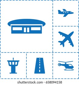 Aviation icon. set of 6 aviation filled icons such as runway, helicopter, airport, airport tower