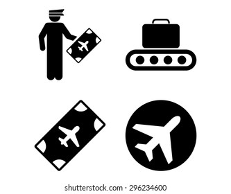 Aviation Icon Set. These flat icons use black color. Vector images are isolated on a white background.
