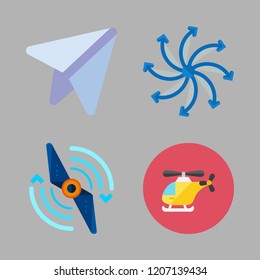 aviation icon set. vector set about airscrew, helicopter, propeller and paper plane icons set.