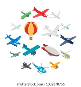 Aviation icons in isometric 3d style. Planes set isolated vector illustration