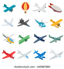 Aviation icons in isometric 3d style. Planes set isolated vector illustration