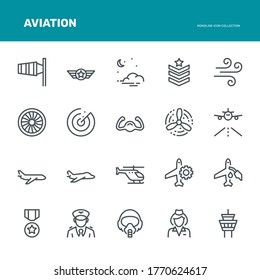 Aviation Icons,  Monoline conceptThe icons were created on a 48x48 pixel aligned, perfect grid providing a clean and crisp appearance. Adjustable stroke weight. 