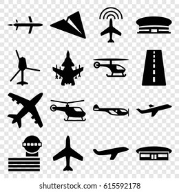 Aviation icons set. set of 16 aviation filled icons such as plane, runway, helicopter, airport, airport tower