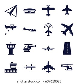 Aviation icons set. set of 16 aviation filled icons such as runway, plane, helicopter, airport, airport tower, paper airplane, medical helicopter