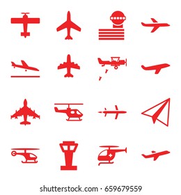 Aviation icons set. set of 16 aviation filled icons such as plane, airport tower, plane landing, paper airplane, medical helicopter, helicopter