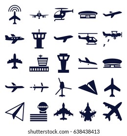 Aviation icons set. set of 25 aviation filled icons such as plane, airport tower, plane landing, airport, paper airplane, medical helicopter