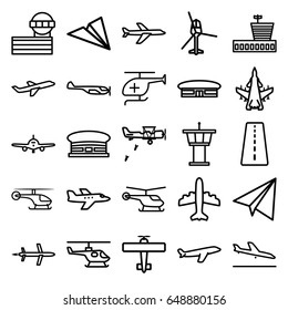 Aviation icons set. set of 25 aviation outline icons such as runway, plane landing, plane, helicopter, airport, airport tower, paper airplane