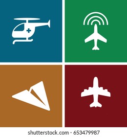 Aviation icons set. set of 4 aviation filled icons such as plane, medical helicopter