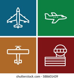 aviation icons set. Set of 4 aviation outline icons such as airport tower