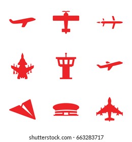Aviation icons set. set of 9 aviation filled icons such as airport tower, airport, plane