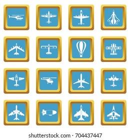 Aviation icons set in azur color isolated vector illustration for web and any design