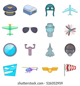 Aviation icons set. Cartoon illustration of 16 aviation vector icons for web
