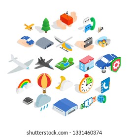 Aviation icons set. Isometric set of 25 aviation vector icons for web isolated on white background