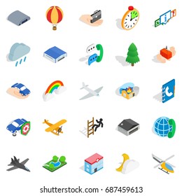 Aviation icons set. Isometric set of 25 aviation vector icons for web isolated on white background