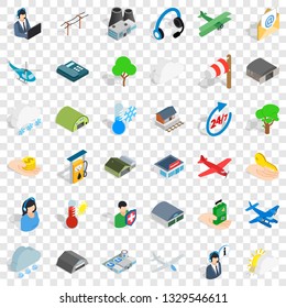 Aviation icons set. Isometric style of 36 aviation vector icons for web for any design