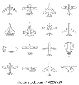 Aviation icons set. Outline illustration of 16 aviation vector icons for web