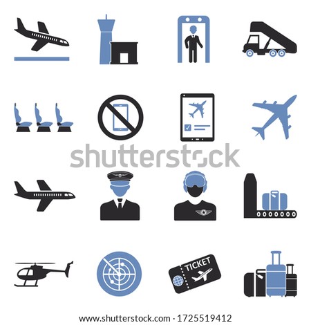 Aviation Icons. Two Tone Flat Design. Vector Illustration.