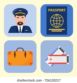 Aviation icons vector set airline graphic symbols airport pilot fly travel symbol illustration.