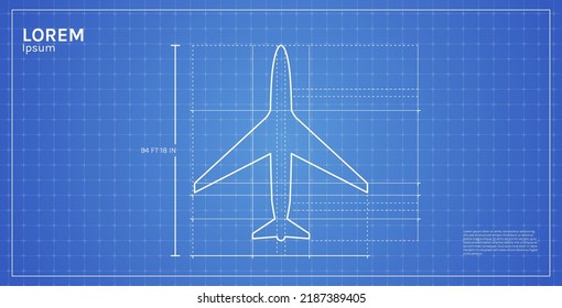 Plano de plano de dimensiones industriales de la aviación y contorno de la vista lateral superior del avión ilustración técnica de vector plano plano.