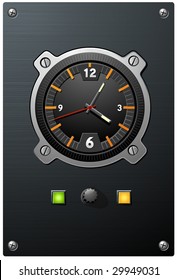 Aviation inspired clock device with orange marks on dial