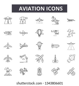 Aviation line icons for web and mobile design. Editable stroke signs. Aviation  outline concept illustrations