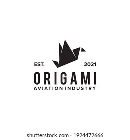 Aviation logo design with using icon of origami bird template