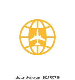Aviation logo design vector template.Plane with globe symbol illustration