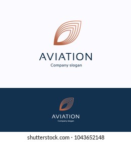 Aviation Logo. Feather Copper Blue Logotype. Wing Avia Transport Template