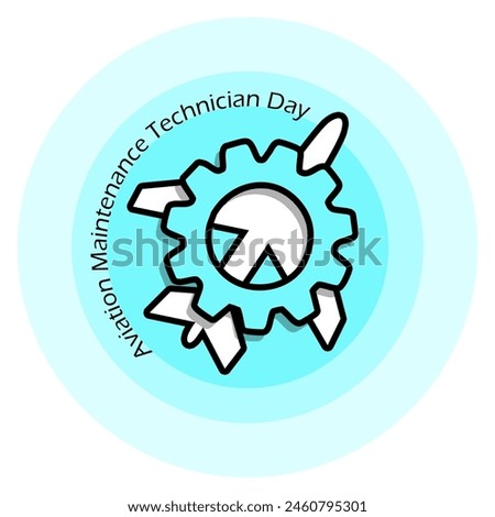 Aviation Maintenance Technician Day event banner. Icon of a gear and airplane on light blue background to celebrate on May 24th