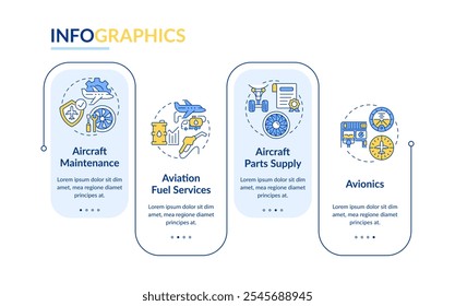 Aviation management services rectangle infographic vector. Aircraft maintenance, logistics. Data visualization with 4 steps. Editable rectangular options chart