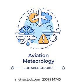 Aviation meteorology multi color concept icon. Weather conditions affecting air travel. Atmospheric science. Round shape line illustration. Abstract idea. Graphic design. Easy to use in presentation