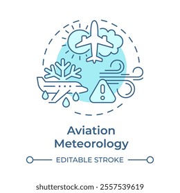 Aviation meteorology soft blue concept icon. Weather conditions affecting air travel. Atmospheric science. Round shape line illustration. Abstract idea. Graphic design. Easy to use in presentation