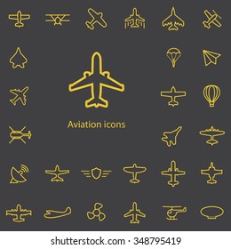 aviation outline, thin, flat, digital icon set for web and mobile