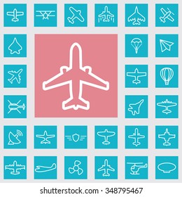 aviation outline, thin, flat, digital icon set for web and mobile