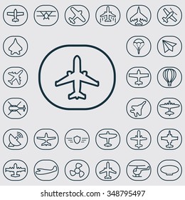 aviation outline, thin, flat, digital icon set for web and mobile