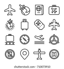 Aviation outline vector icons set and air travel concept icon
