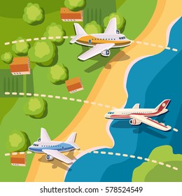 Aviation planes top view concept. Cartoon illustration of aviation planes top view vector concept for web