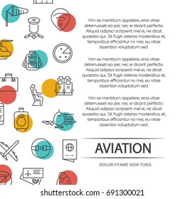 Aviation poster concept with outline icons and colorful elements. Vector illustration