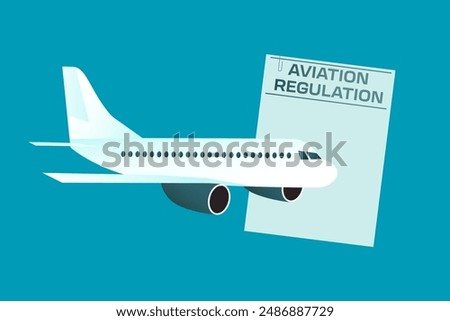 Aviation regulation.Airplane with text document isolated on dark background. Law concept.