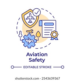 Aviation safety multi color concept icon. Regulatory compliance, certification. Round shape line illustration. Abstract idea. Graphic design. Easy to use in infographic, presentation