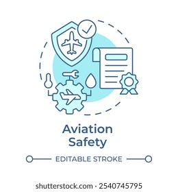 Aviation safety soft blue concept icon. Regulatory compliance, certification. Round shape line illustration. Abstract idea. Graphic design. Easy to use in infographic, presentation