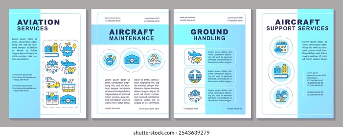 Aviation services brochure template. Airline management. Leaflet design with linear icons. Editable 4 vector layouts for presentation, annual reports