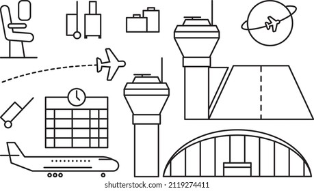 Aviation simple icons set. Airport.