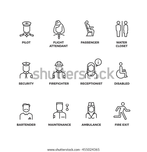 Aviation Staff Linear Vector Icons Pilot Stock Vector Royalty Free