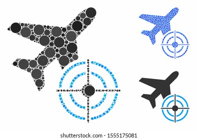 Aviation target composition of circle elements in variable sizes and color tints, based on aviation target icon. Vector circle elements are organized into blue composition.